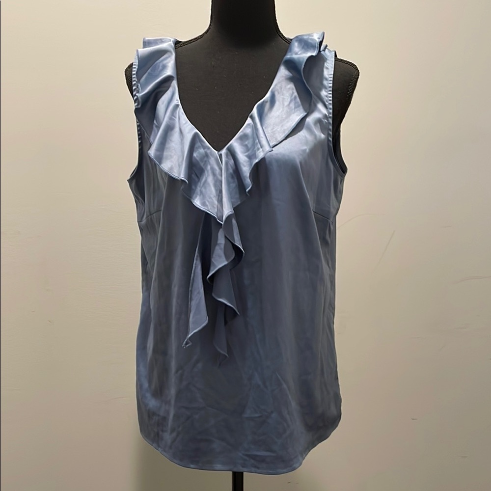 Kathleen Kirkwood Sleeveless Ruffled Top SizeM Blue Feminine Chic Coastal Resort